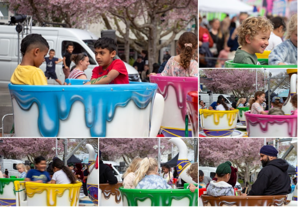 Children enjoying the Tea cup amusement ride in Pukekohe Auckland